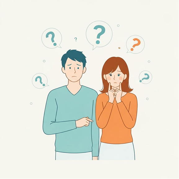 子育ての悩みを考える親御さんのイラスト